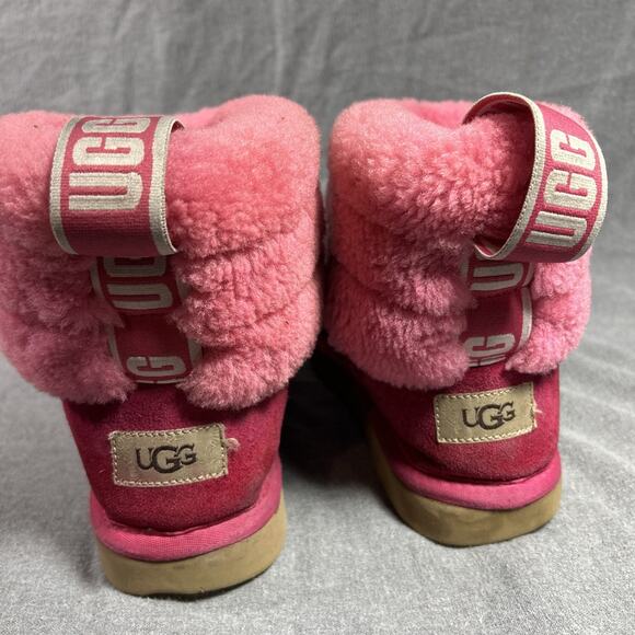 UGG Classic Mini Fluff Quilted Boots Women's Size 6 Pink Shearling Suede - Picture 7 of 12